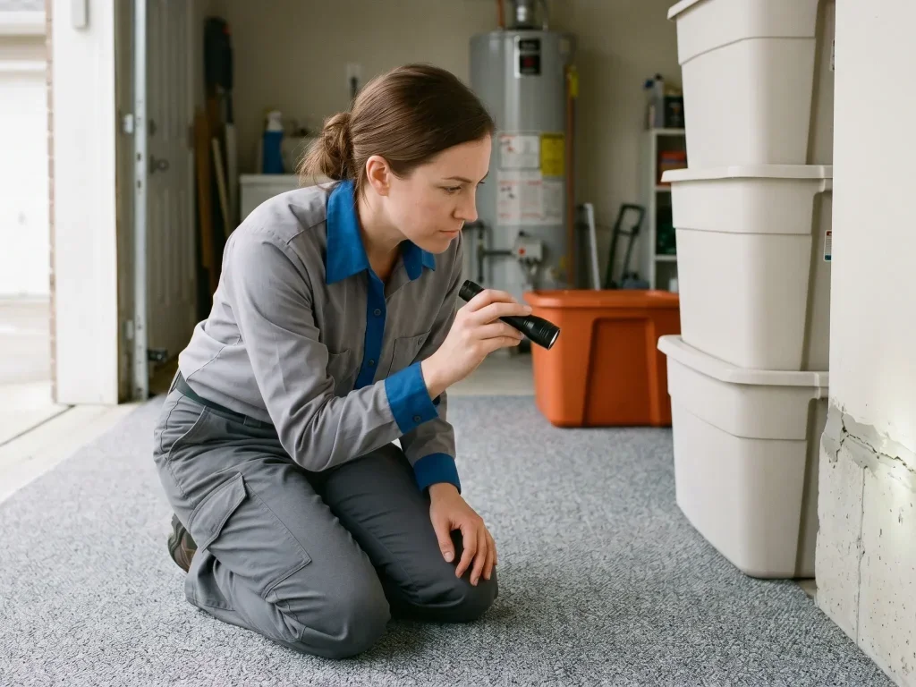 Technicien expert inspectant un bâtiment marseillais lors d'une intervention d'urgence contre les nuisibles.