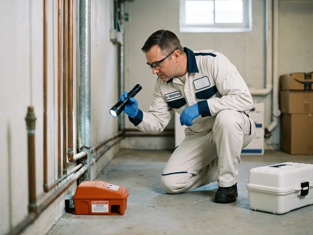Un expert inspecte minutieusement un recoin pour garantir une dératisation efficace et professionnelle à Marseille.